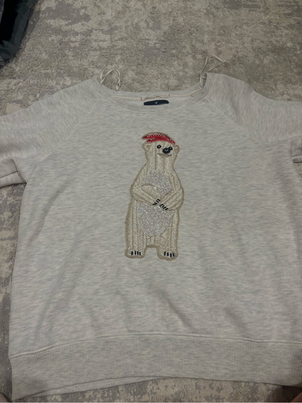 American Eagle Outfitters White Pullover with Red Beaded Detail